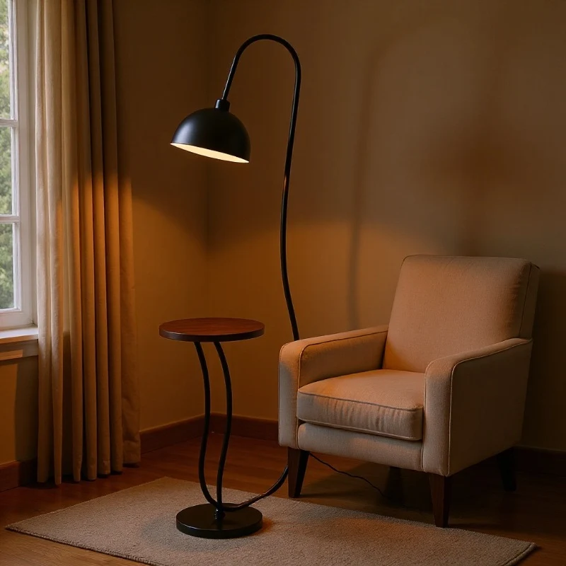 Moderne Funktionale Stehlampe mit Integriertem Beistelltisch