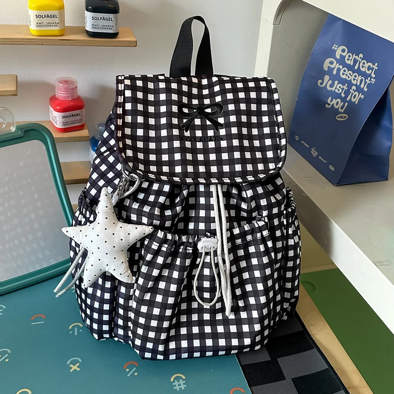 Süßer Karomuster-Zugbeutel Rucksack Karnz