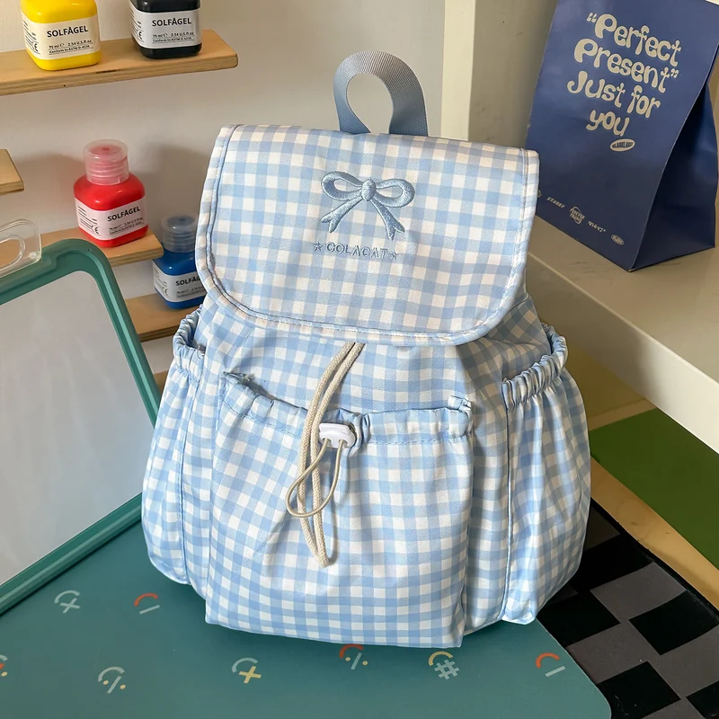 Süßer Karomuster-Zugbeutel Rucksack Karnz