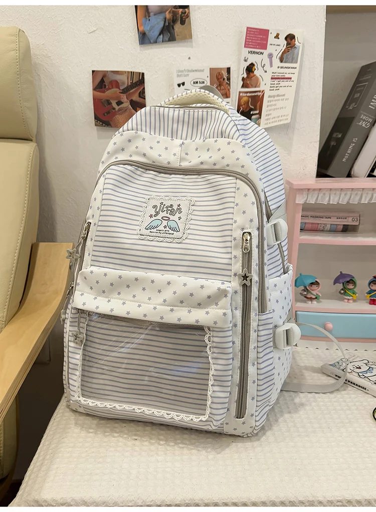 Schulrucksack mit Sternenmuster und vielen Fächern