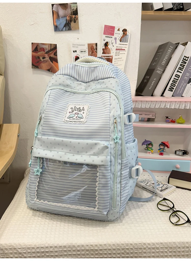 Schulrucksack mit Sternenmuster und vielen Fächern