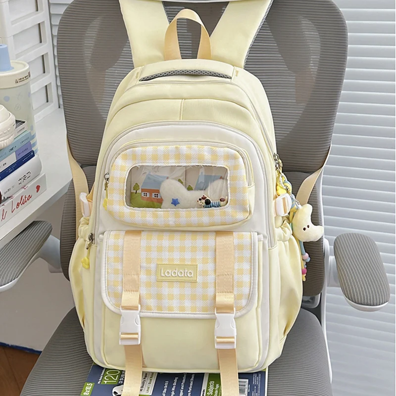 Stylischer Mehrfächer-Schulrucksack mit transparentem Panel