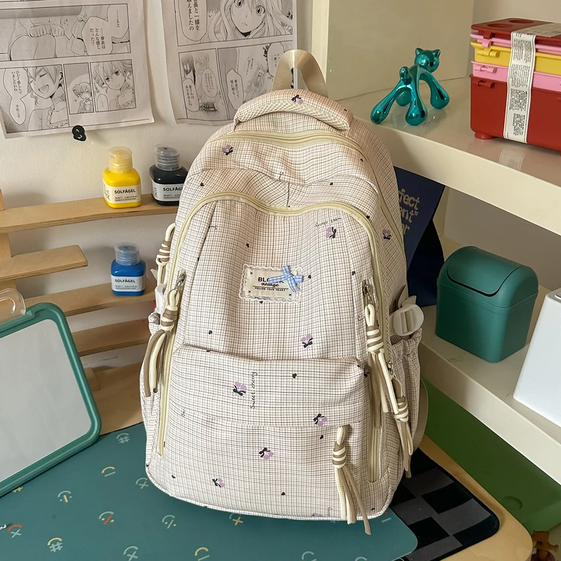 Blumen-Schulrucksack mit mehreren Taschen