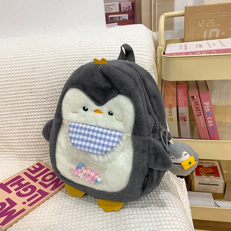Niedlicher Plüsch-Schulrucksack mit Pinguin-Motiv