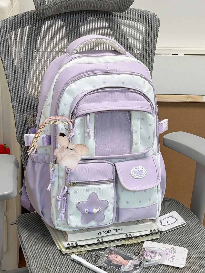Niedlicher Schulrucksack mit Sternenmuster und vielen Fächern