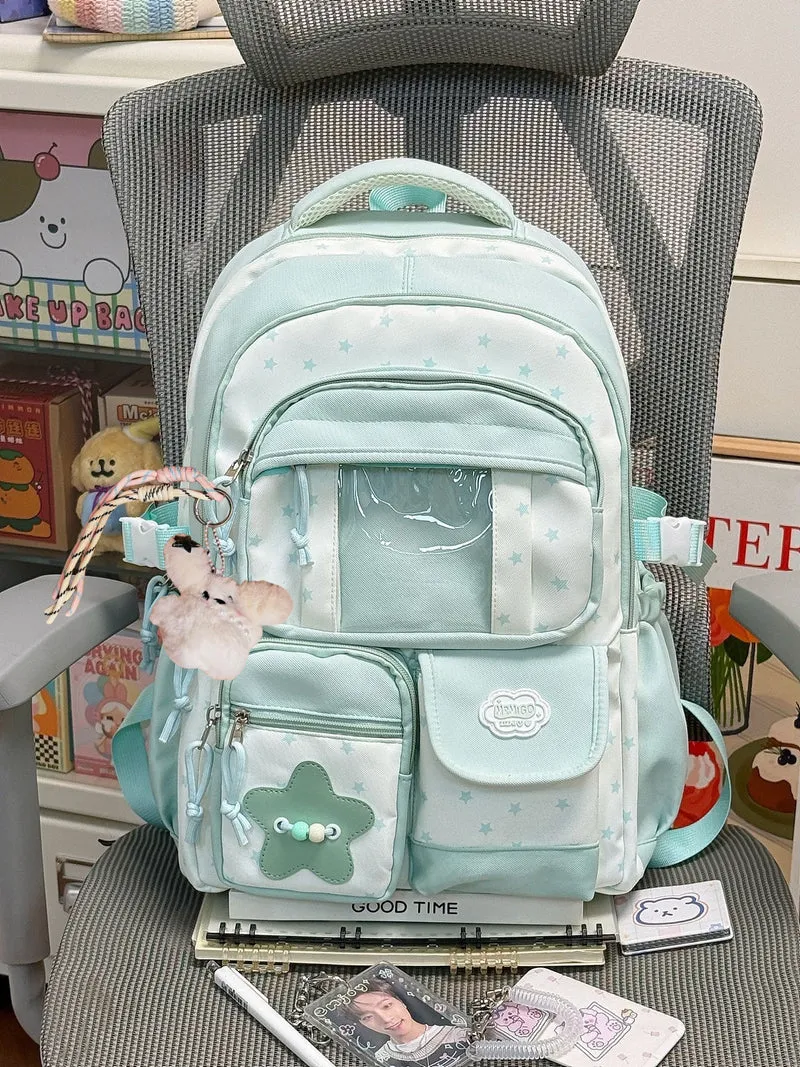 Niedlicher Schulrucksack mit Sternenmuster und vielen Fächern