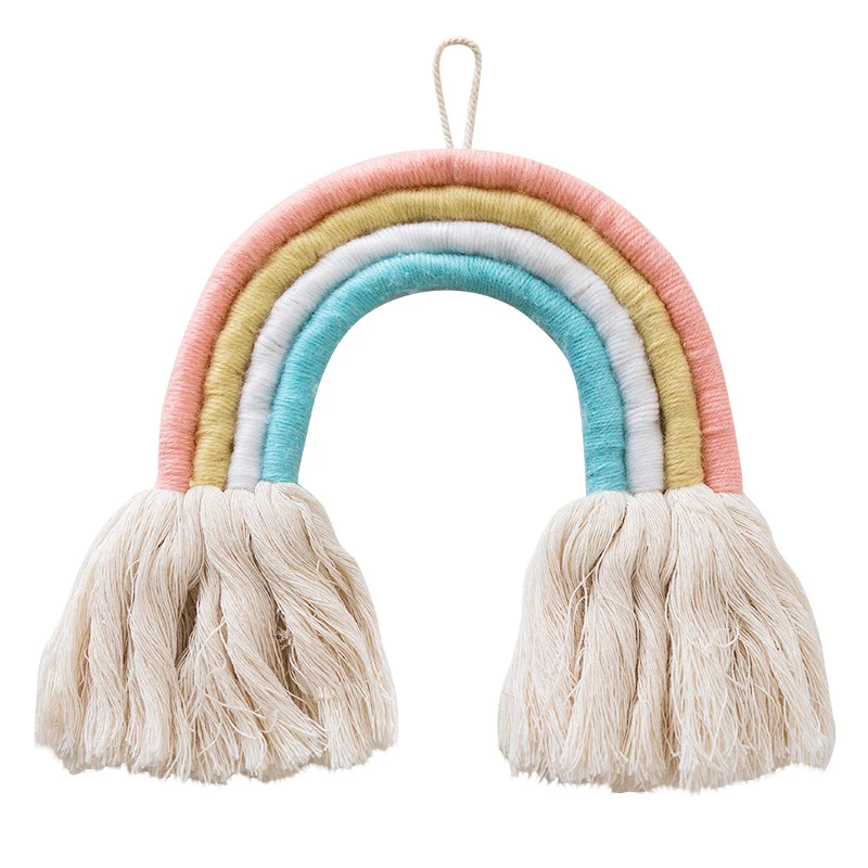 Makramee‑Regenbogen-Wanddekoration mit handgefertigten Baumwollfransen