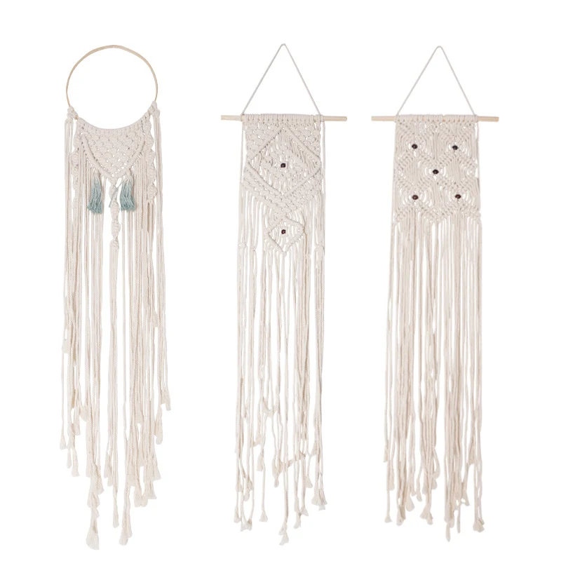 Makramé-Wandbehang-Set mit handgeknüpften Fransen und Boho-Sitzauflage