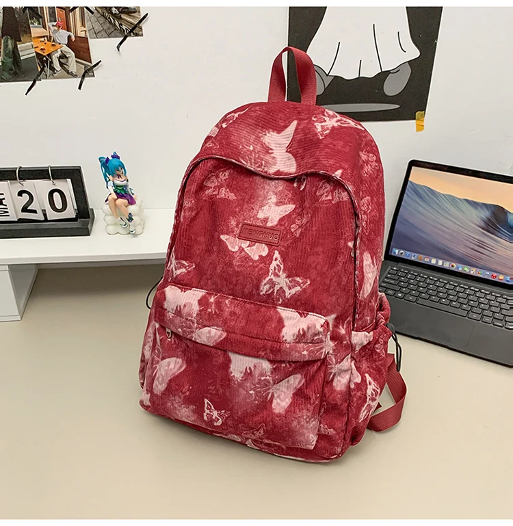 Cord-Schulrucksack mit Schmetterlingsdruck