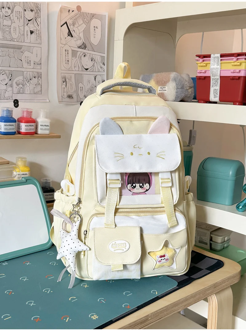 Schulrucksack mit mehreren Fächern und niedlichem Charakter-Motiv