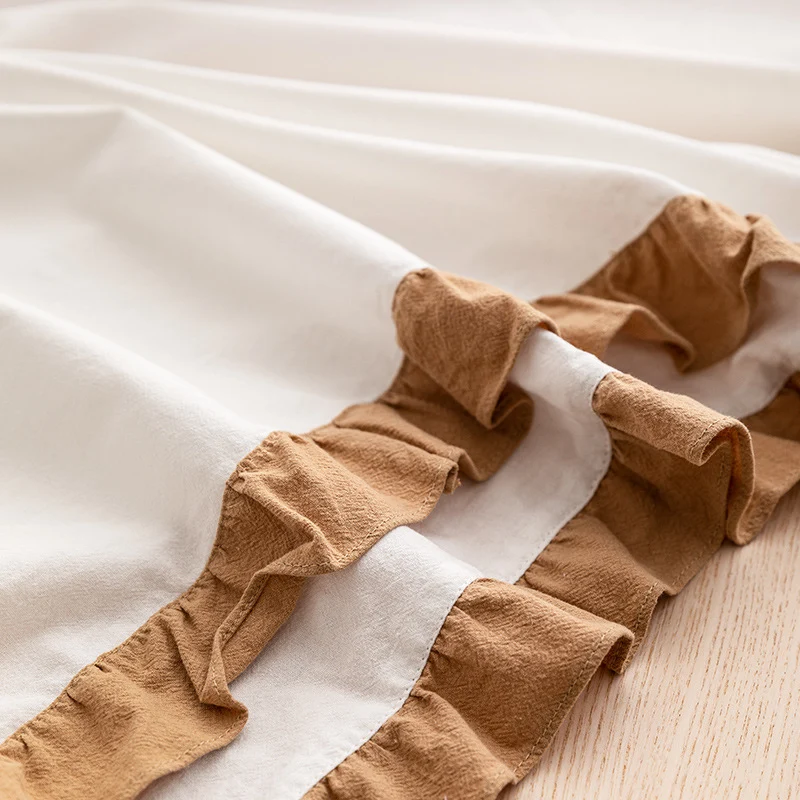 Rechteckige Tischdecke aus Baumwoll-Leinen mit doppelter Volant-Bordüre