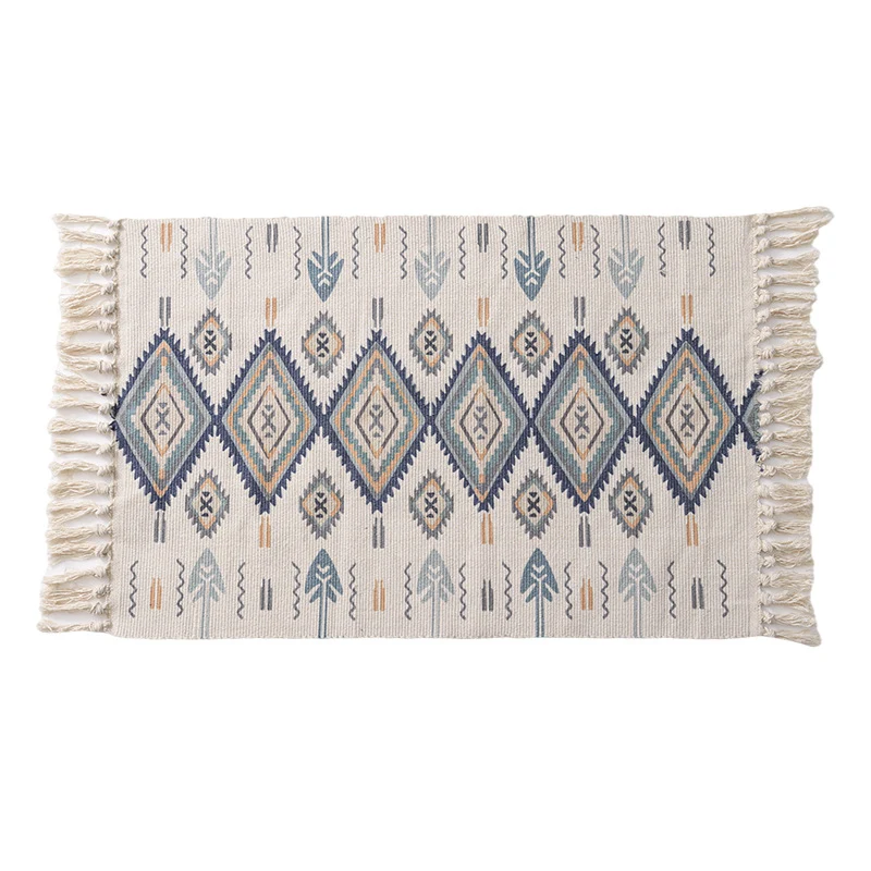 Handgewebter Baumwoll-Tischläufer mit Mandala-Jacquard und dekorativen Fransen