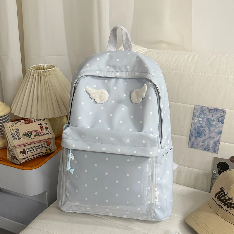 Niedlicher Schulrucksack mit transparentem Fach im Cartoon-Stil