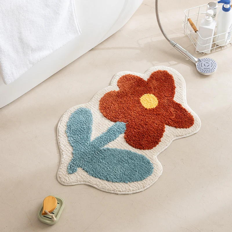 Handgetufteter Blumen-Konturteppich mit hohem Flor und Anti-Rutsch