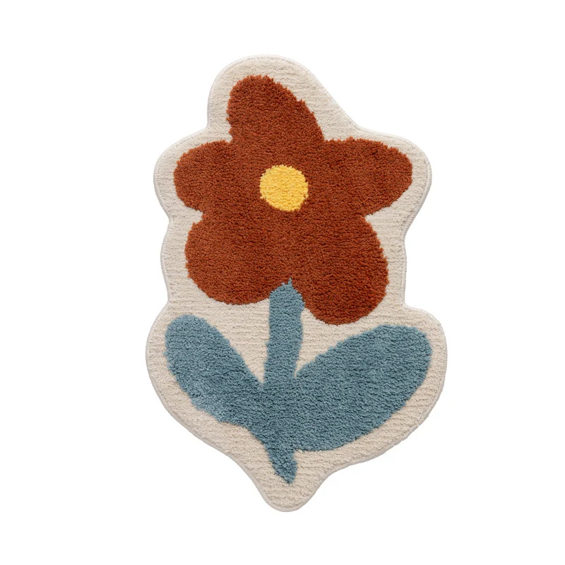 Handgetufteter Blumen-Konturteppich mit hohem Flor und Anti-Rutsch