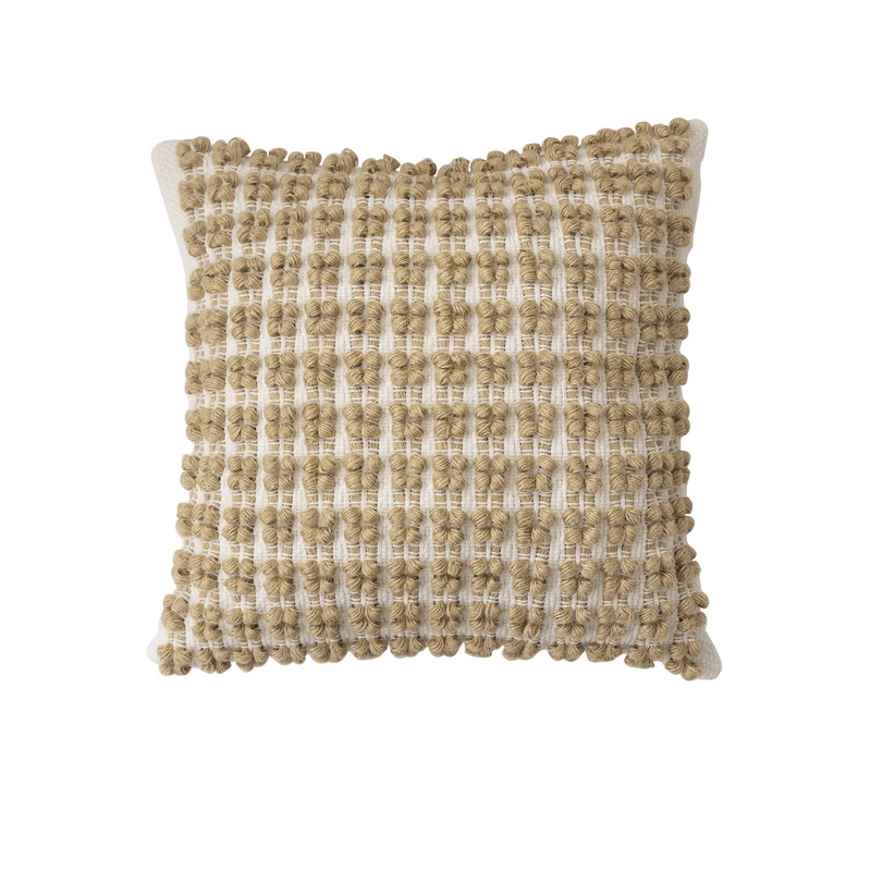 Gewebtes Boho-Dekokissen mit Quasten, Tuft-Relief und handgefertigten Details