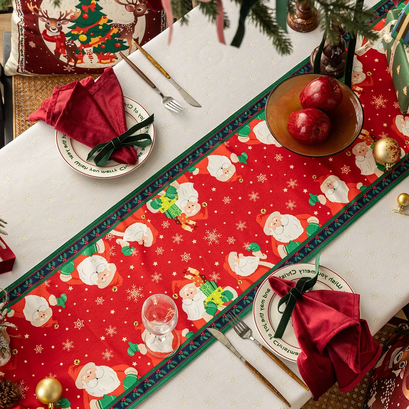 Weihnachts-Tischläufer mit Jacquard‑Rentiermotiven und dekorativem Bordürenrand