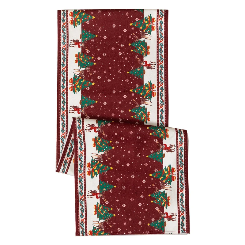 Weihnachts-Tischläufer mit Jacquard‑Rentiermotiven und dekorativem Bordürenrand