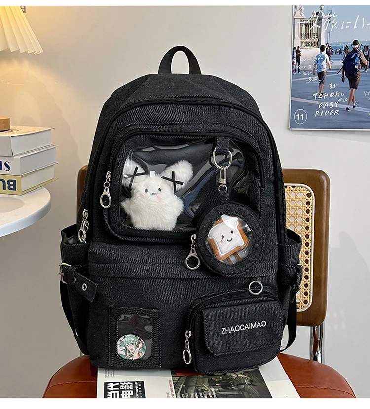 Lässiger Schulrucksack mit transparentem Fach
