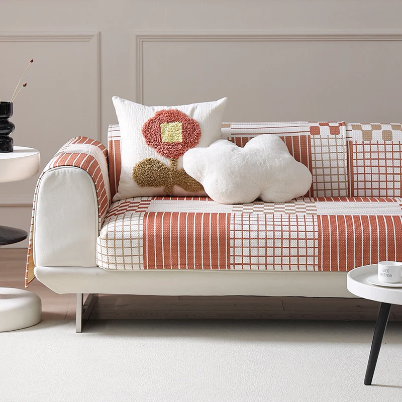 Stretch-Sofaschutzbezug mit gewebtem Ethno-Jacquard und Anti-Rutsch