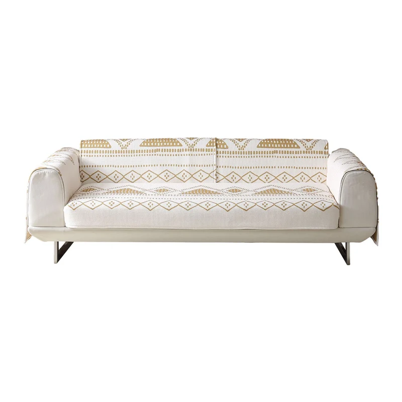 Stretch-Sofaschutzbezug mit gewebtem Ethno-Jacquard und Anti-Rutsch