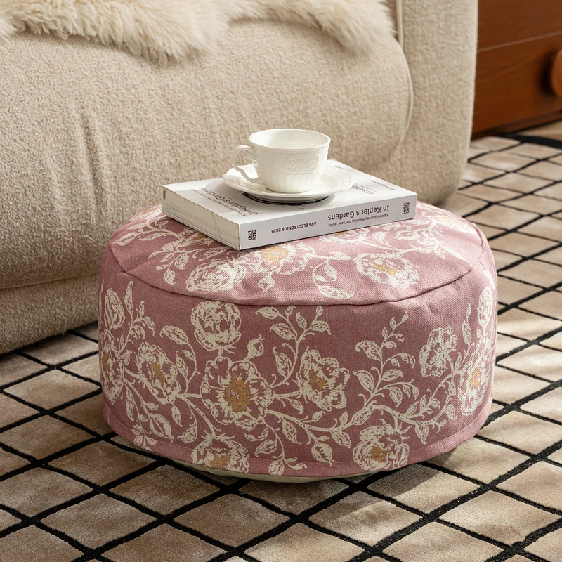 Sitzpouf‑Meditationskissen mit floraler Jacquard‑Hülle und Tragegriff