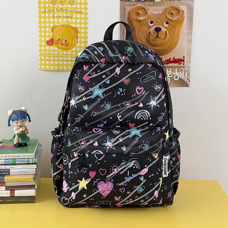 Schulrucksack im Cartoon-Stil mit vielen Taschen