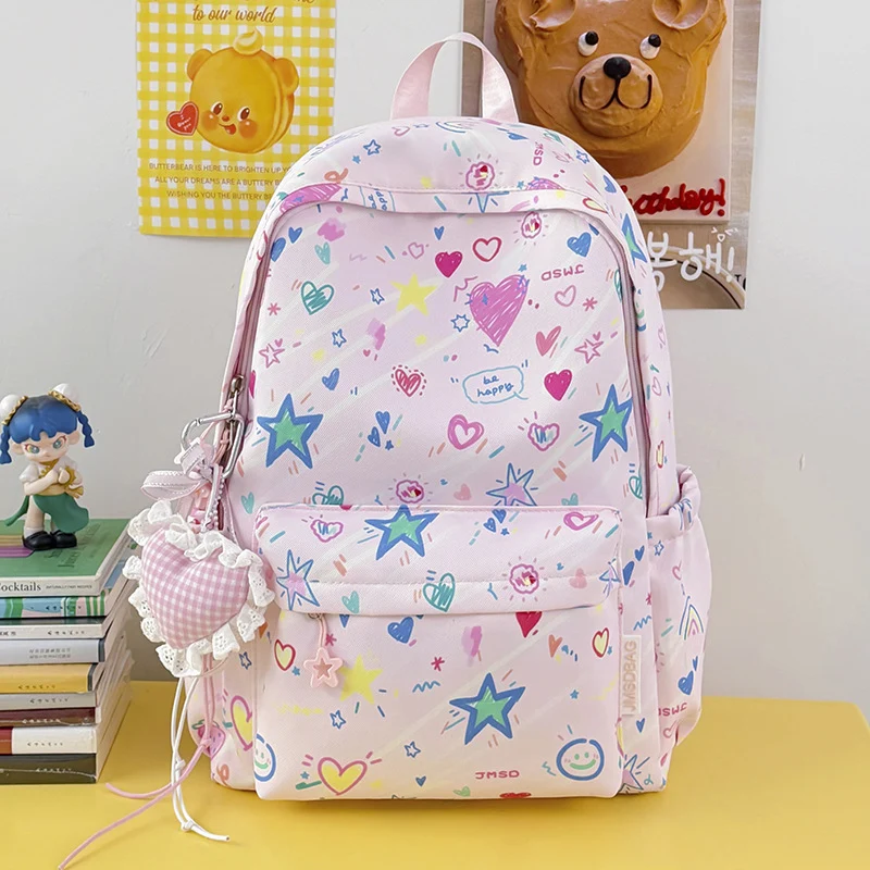 Schulrucksack im Cartoon-Stil mit vielen Taschen