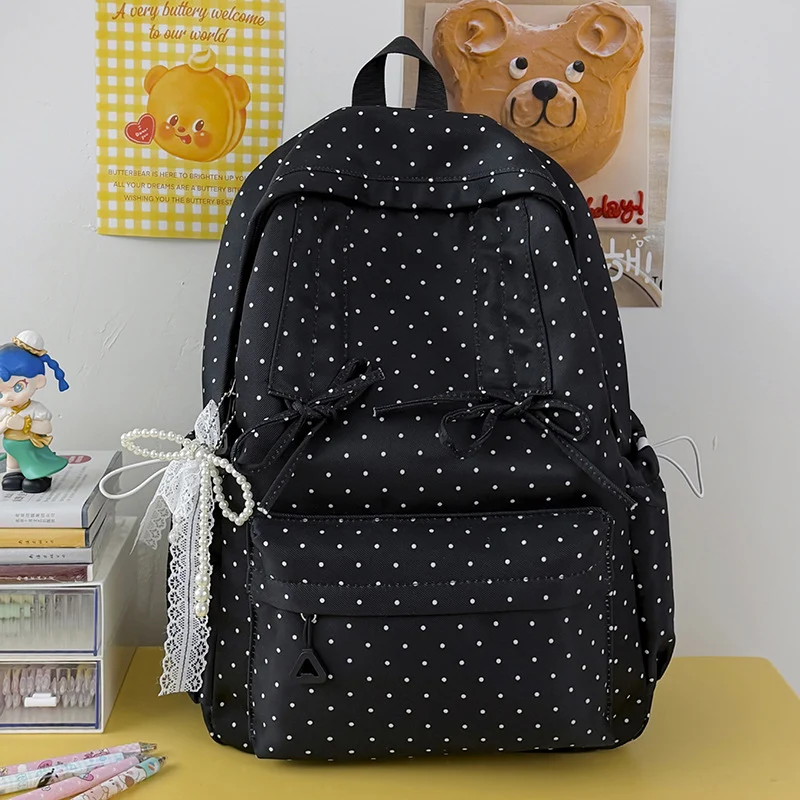 K Lässige Schultasche mit Polka-Dot-Muster