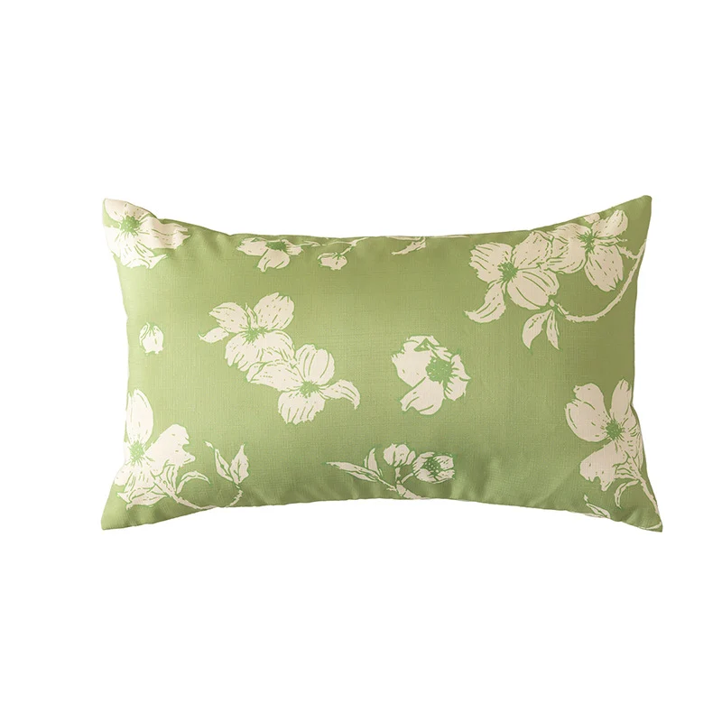Rechteckiges Zierkissen mit skizzenhaftem Blumenprint und feiner Leinenoptik