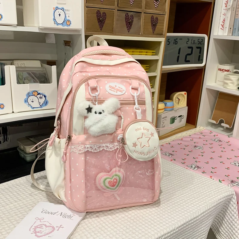 Transparenter Schulrucksack mit verspieltem Charakter-Design