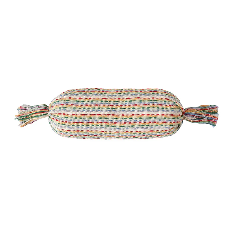 Boho-gewebtes Dekokissen-Set mit Zylinderrolle und quadratischem Fransenbezug
