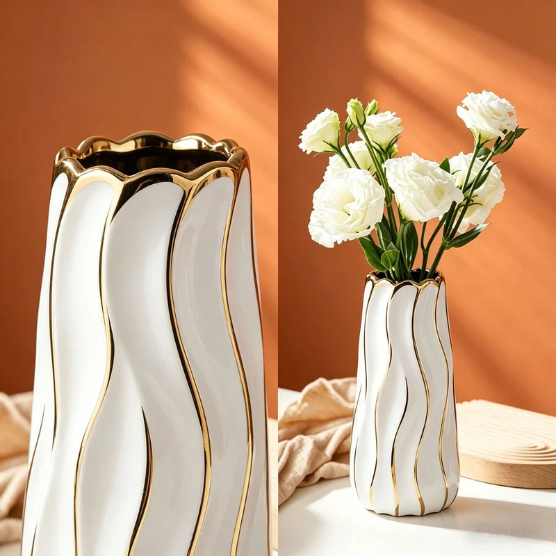 Elegante Wellenmuster Dekorative Keramikvase