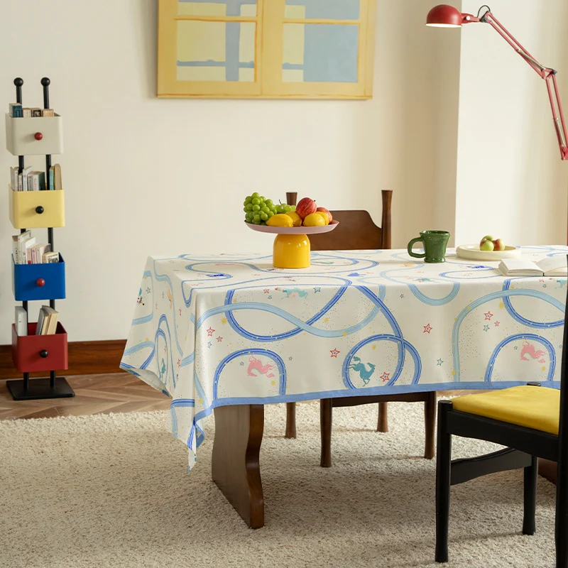 Rechteckige Baumwollmisch‑Tischdecke mit verspieltem Bahnen‑ und Tierprint