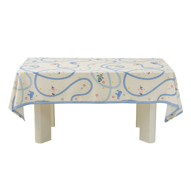 Rechteckige Baumwollmisch‑Tischdecke mit verspieltem Bahnen‑ und Tierprint