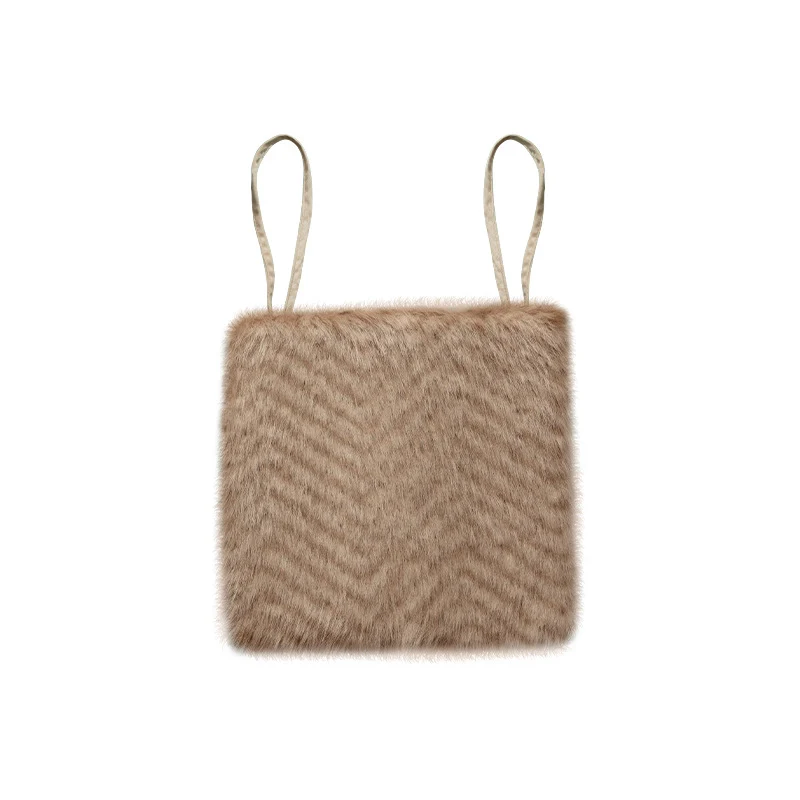 Pelz-Crop-Top mit Spaghettiträgern und strukturiertem Zickzack-Muster