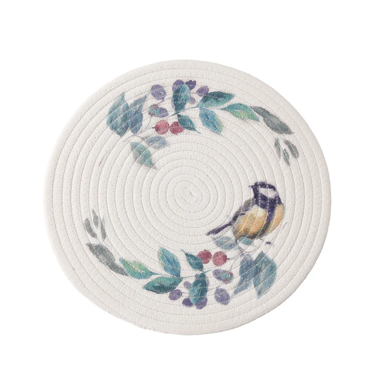 Runde gesteppte Tischset-Platzmatte aus Baumwollmix mit kindlichem Nashorn‑Print