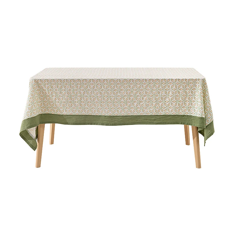 Rechteckige bedruckte Tischdecke mit breitem Saum und geometrischem Rapportmuster