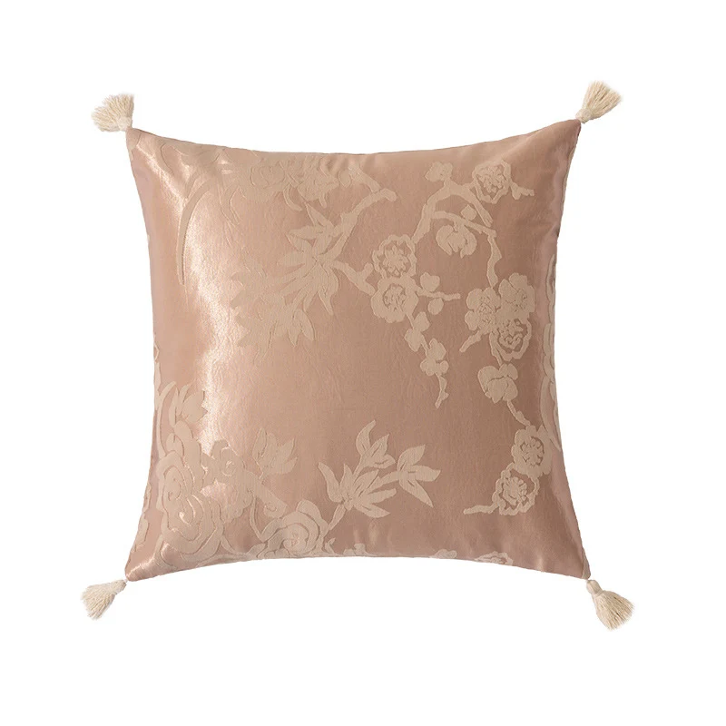 Quadratischer Jacquard-Kissenbezug mit Blumendessin und Zierquasten
