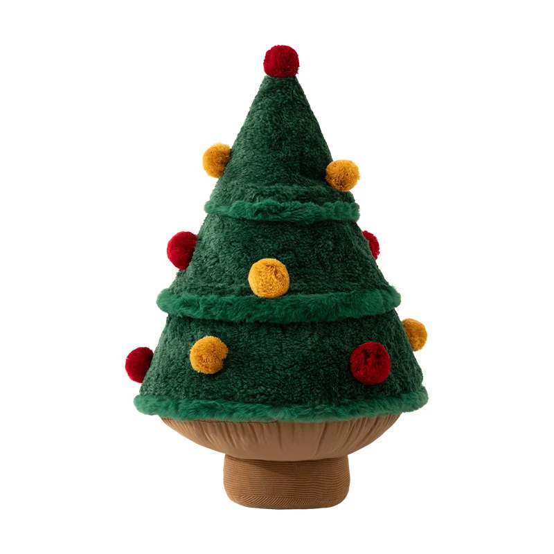 Dekoratives Weihnachtsbaum-Kuschelkissen mit Pompon-Applikationen