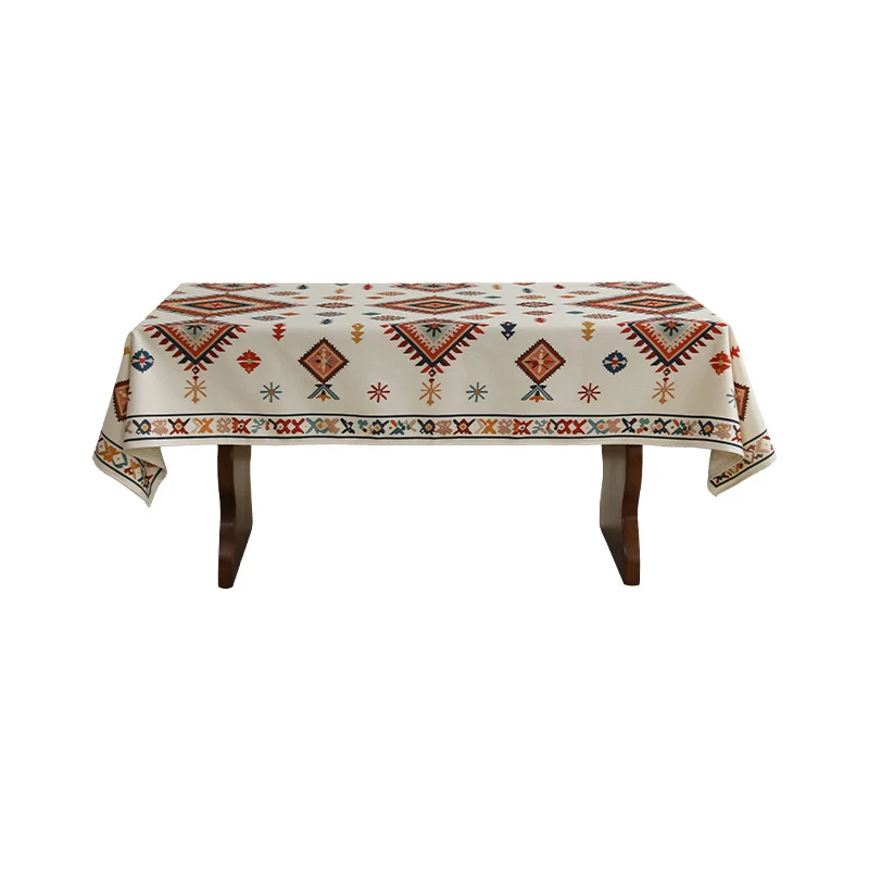 Gewebte Baumwoll-Leinen Tischdecke mit Paisley‑Print und dekorativer Bordüre