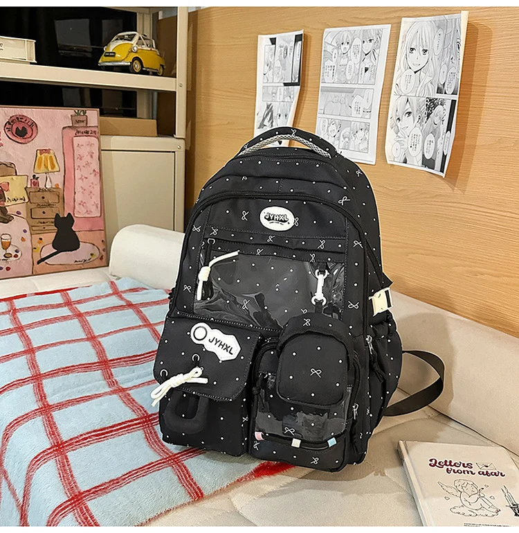 Transparenter Schulrucksack mit mehreren Fächern