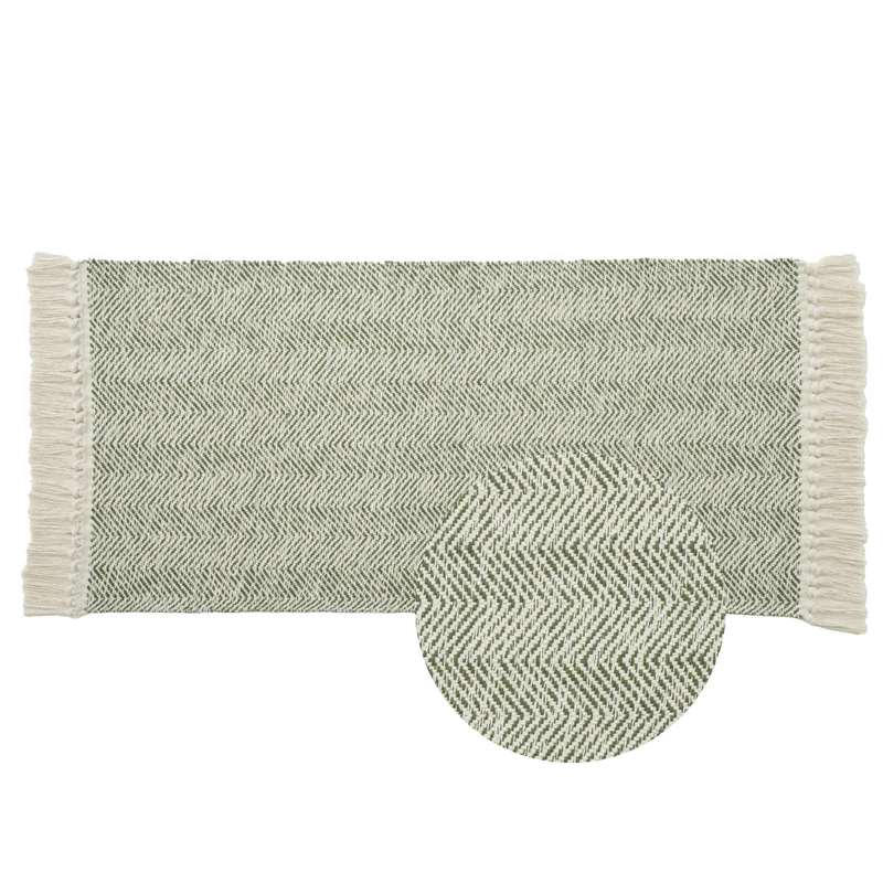 Handgewebter Läuferteppich mit Chevron-Weave und langen Fransen