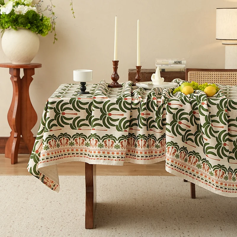Handbedruckte Baumwoll-Tischdecke mit botanischem Blockprint