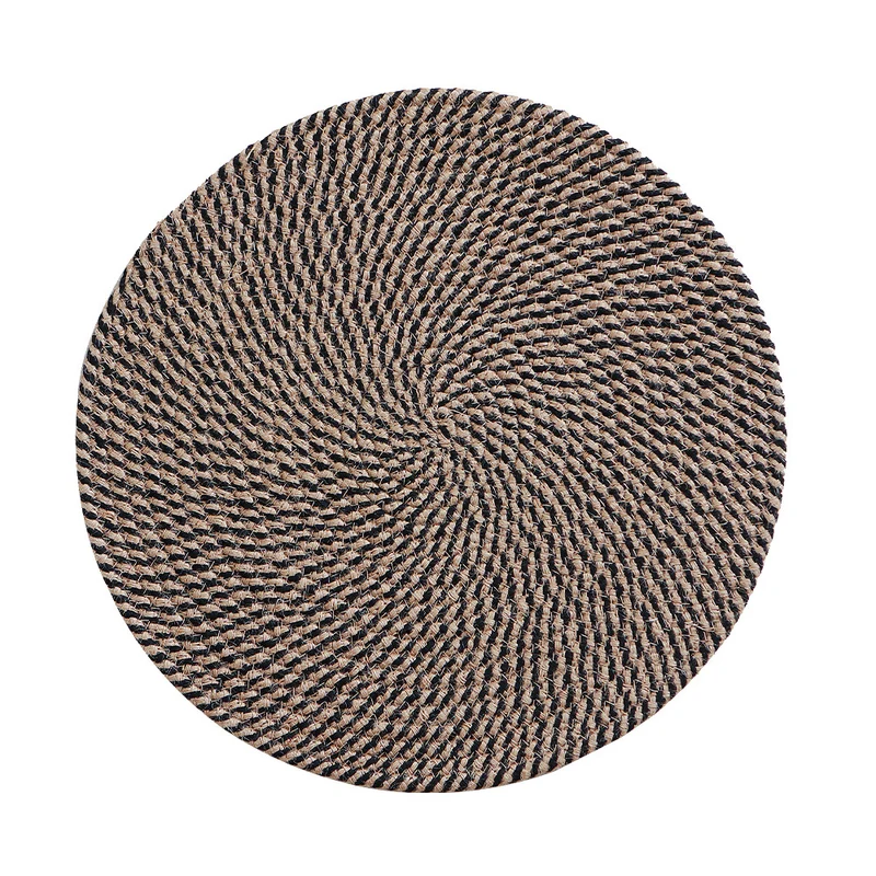 Runder gewebter Jute-Teppich mit Spiralmuster und flacher Struktur