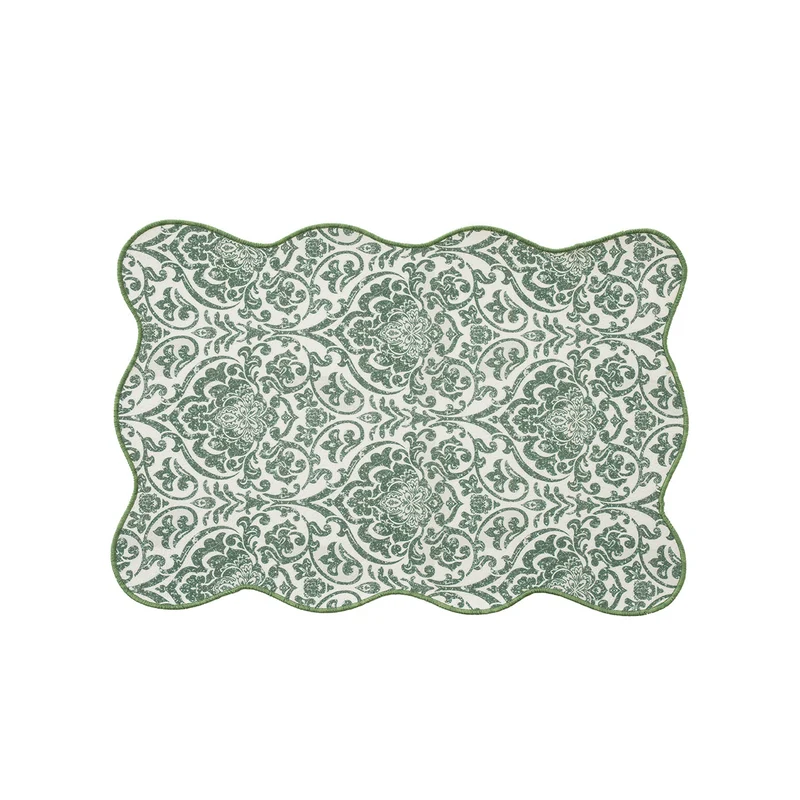 Geformtes Tischset aus Baumwollmix mit Granatapfel- und Papageien-Motiv