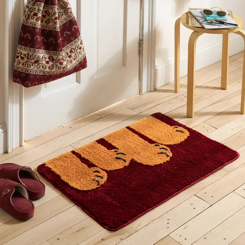 Flauschige Badezimmer-Fußmatte mit Pfotenrelief
