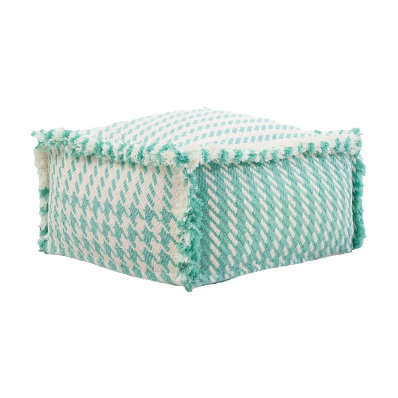 Gepolsterter Pouf Sitzhocker mit gewebter Struktur und Tragegriff