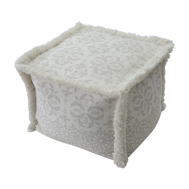 Gepolsterter Pouf Sitzhocker mit gewebter Struktur und Tragegriff