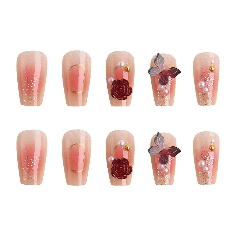 Blumenverziertes Press-On Nagelset